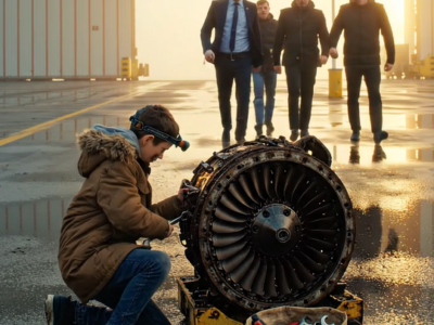 A repülőtéren egy tizenkét éves kisfiú ült az aszfalton egy roncs turbina mellett, és lázasan bütykölt valamit. Amikor a repülőtér igazgatója észrevette, teljesen elképedt… 😨😱