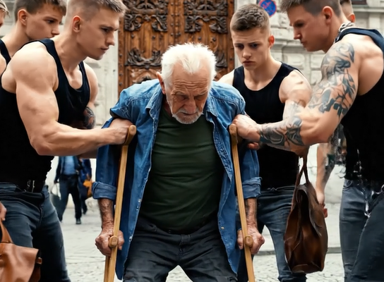 Utcai huligánok támadtak rá egy mankókkal közlekedő idős férfira, és a földre tiporták. A járókelők csak bámultak, senki sem mert közbeavatkozni – ám abban a szent pillanatban egy autó fékezett mellettük, és ami ezután történt, attól az egész utca megfagyott a döbbenettől… 😱😨