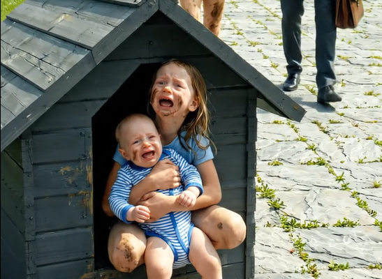 A nő fogta a gyerekeket és bezárta őket a kutyaházba, de amikor a gyerekek apja hazatért és meglátta őket ott, megdermedt — és amit ezután tett, mindenkit megrázott